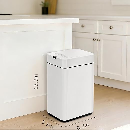 Sensor Trash Can with Butterfly Lid 2.6 Gallon Rectangular Automatic Garbage Can Stainless Steel Trash Bin Slim Waterproof Wastebaskets with Lid Soft Close for Under Counter White