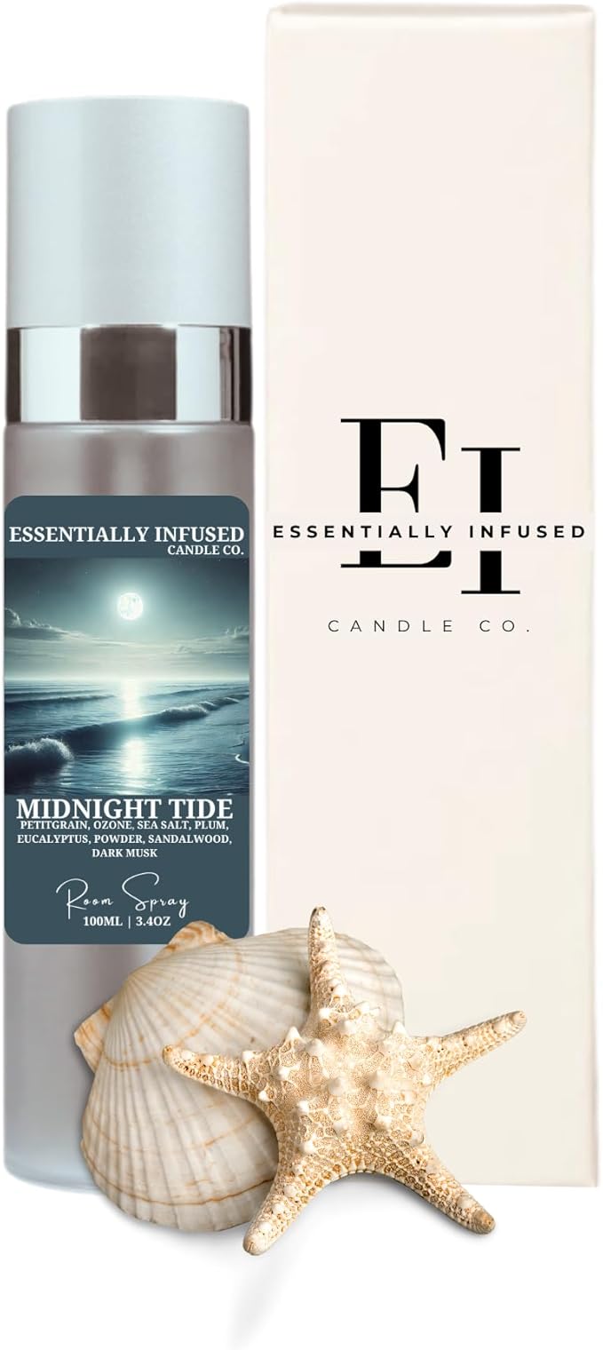 ESSENTIALLY INFUSED Premium Room Sprays (1 x 3.4 fl oz) - Luxurious Home Fragrance | Aromatherapy Long-lasting (Midnight Tide)