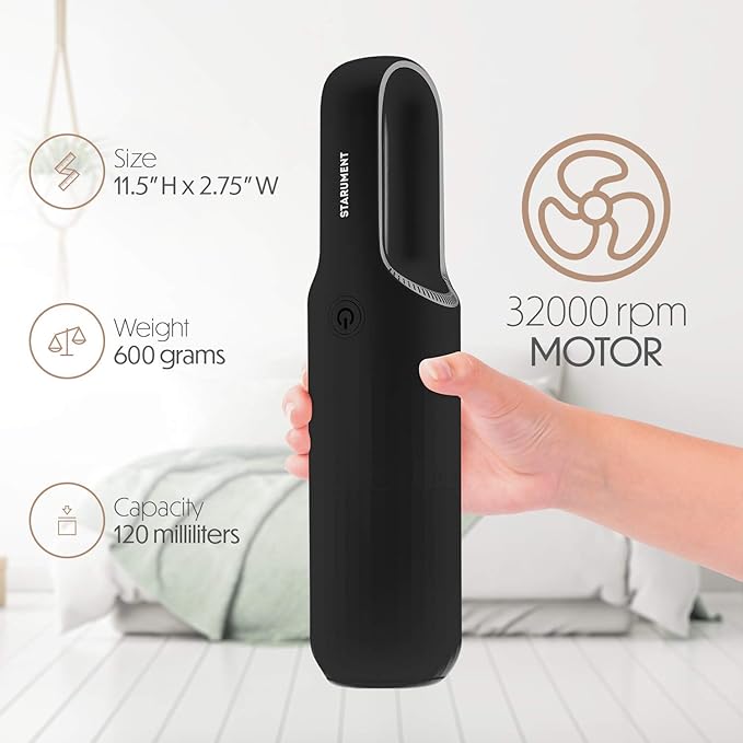 STARUMENT Portable Hand Vacuum Cleaner Handheld Cordless Cleaner for Dust Pet Hair Dirt Home Car Interior Lightweight Easy to Use Compact Design Battery Rechargeable with USB-C Cable - Black