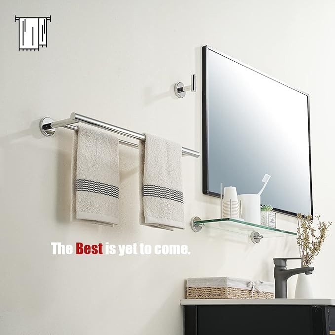 JQK Double Towel Bar Chrome 20.5 Inch 304 Stainless Steel Thicken 0.8mm Towel Rack Bathroom Towel Holder Polished Steel Wall Mount Useable Length 18 Inch 2 Pack TB100L18-CH-P2