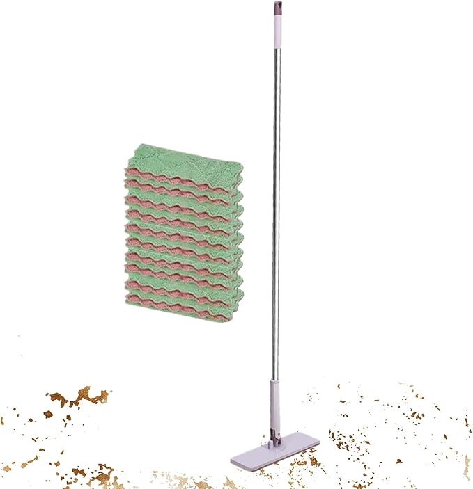 Flat MopLong Handle Automatic Clamp Cleaning SuppliesFlat Head Hardwood Floor Mop | for Home Kitchen Bathroom Bedroom Living Room Hardwood Laminate Tile Glass Window
