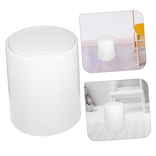 Trash Can Lid Medium Wastebasket for Bathroom Bedroom Kitchen Grey and White Compact for Easy Placement Home Spaces