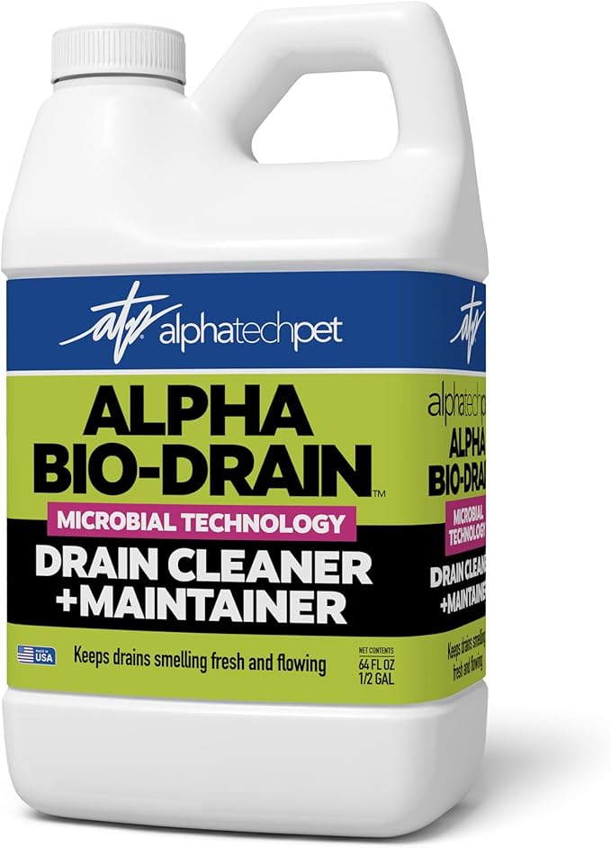 ALPHA BIO-DRAIN - Enzyme-Based Maintenance to Help Prevent Clogs and Reduce Odors from Pet Waste Grease Hair in Drains and Septic Systems - ½ Gallon by Alpha Tech Pet
