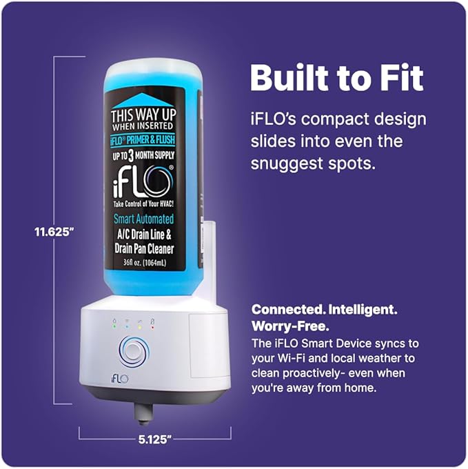 iFLO® Smart A/C Drain Line Cleaner and Drain Pan Cleaner Cartridge Fast-Acting Long-Lasting HVAC System Solution for Tough Clogs &amp Buildup 3-Month Supply per Bottle 3 Pack of 36oz