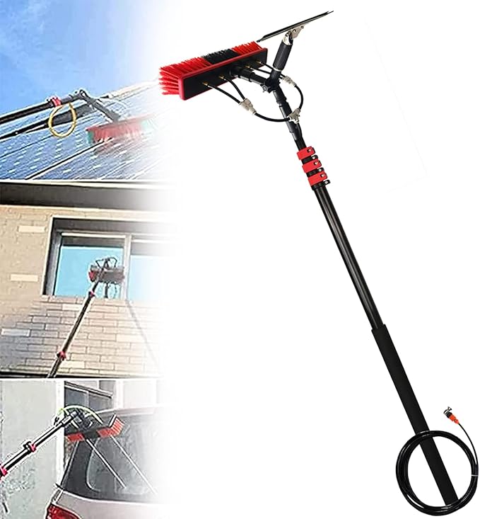 Glass Cleaning Brush Home Water Fed Telescopic Pole Kit Solar Panel Brush Rotating for Photovoltaic PanelWindow Cleaning Pole Window Cleaning Brush Water Hose Fed Pole Cleaning Photovoltai