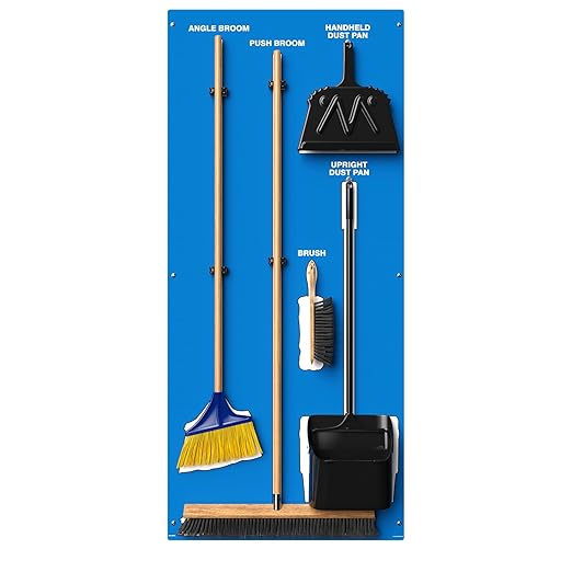 Clean &amp Sweep 5S Shadow Board/Wall Mount Broom Holder 68 x 30 Board 5S Cleaning Station - with Broom and Dustpan Set Included Made in The USA by AccuformNMC Blue/White PSB716BUWT