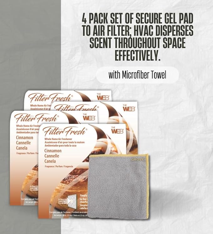 Air Filter Freshener For Home Vents – FilterFresh Cinnamon Scent 0.8 oz Gel Bundle with Microfiber Cloth – Whole Home HVAC &amp Small Space Application – Odor Control for Air Systems – Gift Set (5 It