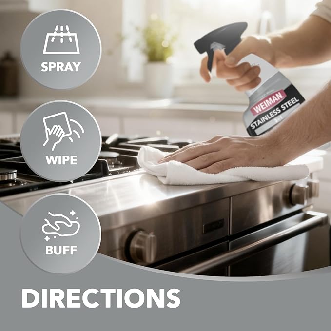 Weiman Stainless Steel Cleaner Kit - Removes Fingerprints Residue Water Marks and Grease