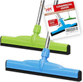 HeloMor 2 Pack 17” Floor Squeegee Broom Scrubbing Brush with Telescopic Long Handle for Garage Patio Deck Tile and Shower | 62 Large Floor Squeegee for Concrete Floor | Shower Telescopic Squeegee