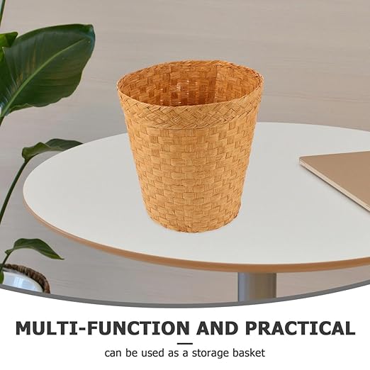 Wicker Trash Can - Woven Wicker Waste Basket Round Rattan Waste Paper Bin Office Garbage Can Rubbish Basket Laundry Hamper for Kitchen Home Office