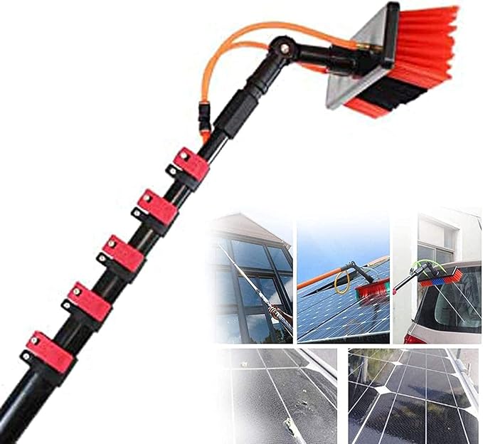 Cleaning Washing Brush Window Cleaning PoleWater Fed Telescopic BrushExtendable Cleaner Conservatory Roof Cleaning Tools for Photovoltaic (30FT/9M)