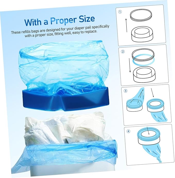 Thickened Diaper Trash Bags Blue Pe Material 260mm X 7m 5 Rolls Disposable Garbage Bags for Diaper Storage and Nursery Use