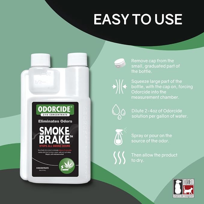 Odorcide Smoke Brake Odor Eliminator Concentrate - Smoke Odor Neutralizer - Smoke Odor Eliminator for Home &amp Smoke Odor Eliminator for Car – Smoke Smell Eliminator w/Non-Enzymatic Formula (16 oz)