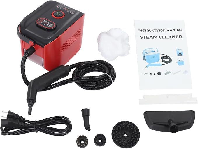 1500W Handheld Steam Cleaner Portable Steam Cleaner for Home with 13s Heat-Up 1.2L Tank 3 Gears Adjustment Steam Cleaning Machine for Range Hood Curtains Leather Tile (Red)