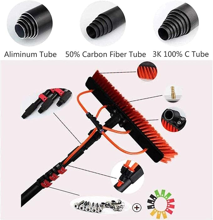 3.6-10.8m Window Cleaning Telescopic Pole Water Fed Extendable Brush Window Cleaner Kit Extendable Solar Panel Washing Equipment Window Cleaning Telescopic Brush (9M)