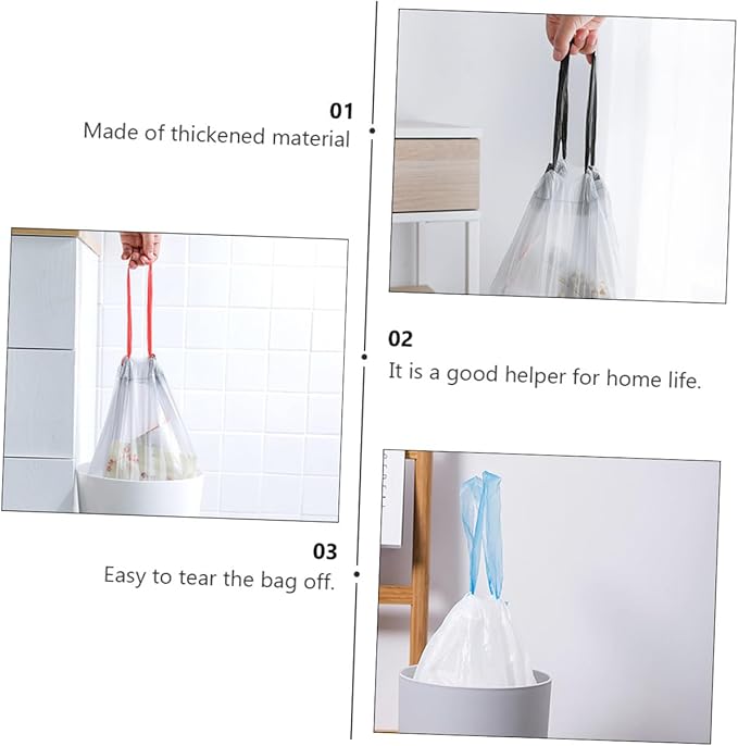 VILLCASE Disposable Drawstring Trash Bags 90pcs Portable Rubbish Bags with Handles Gray and White Color Mixed Suitable for Kitchen and Bathroom Waste Disposal Random Color