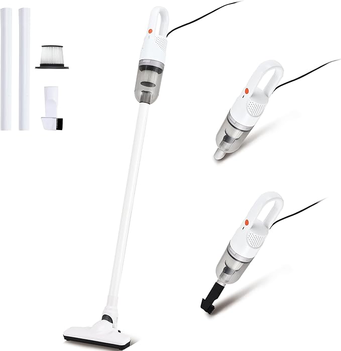 6-in-1 Lightweight Stick Vacuum Cleaner with 350W Powerful Motor Mini Portable Household Handheld Vacuum Cleaner for Domestic Hard Floors Carpets and Pet Hair(Porcelain White Corded)