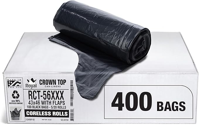 Heavy Duty 56 Gallon Trash Bags - (Huge 400 Pack/w Flap Ties) - 2.0 MIL (Equivalent) 43 x 46 Star Sealed Bottom Thick Garbage Bags for Contractors Lawn Leaf Yard Waste Commercial Kitchen