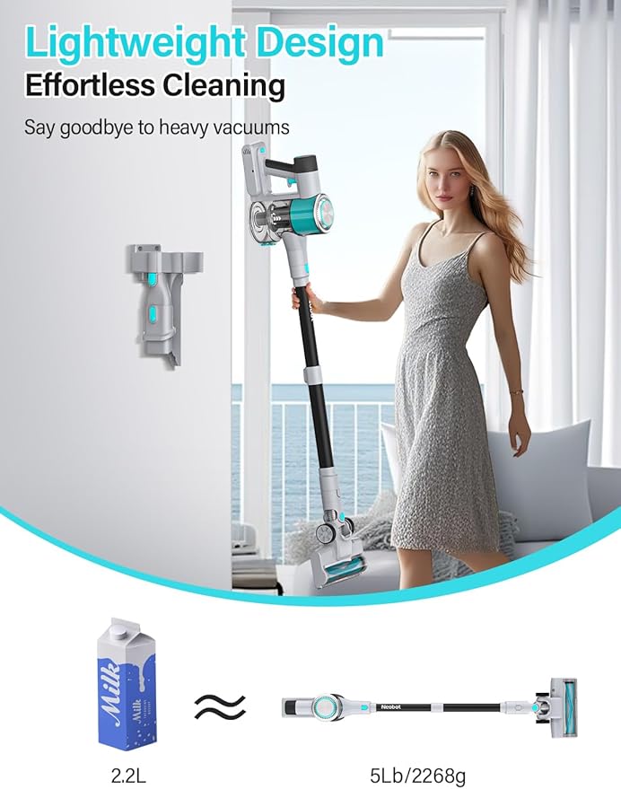 Neobot 8-in-1 Cordless Vacuum Cleaner 45Kpa 500W Powerful Suction Lightweight Vacuum with 60Min Runtime Anti-Tangle Wall Mount Charging for Pet Hair Hardwood Floors Carpets &amp Stairs