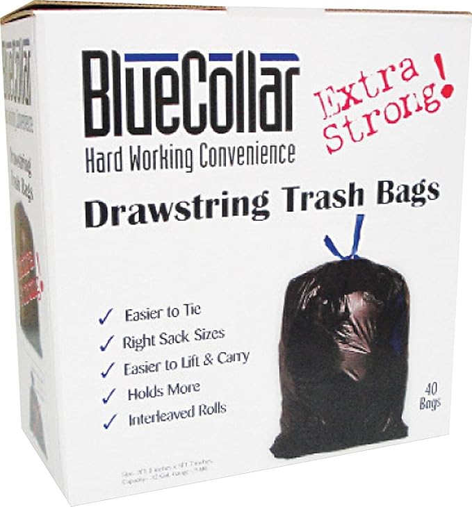 BlueCollar N4828EWRC1 Drawstring Trash Bags 13gal 0.8mil 24 x 28 White 80/Box