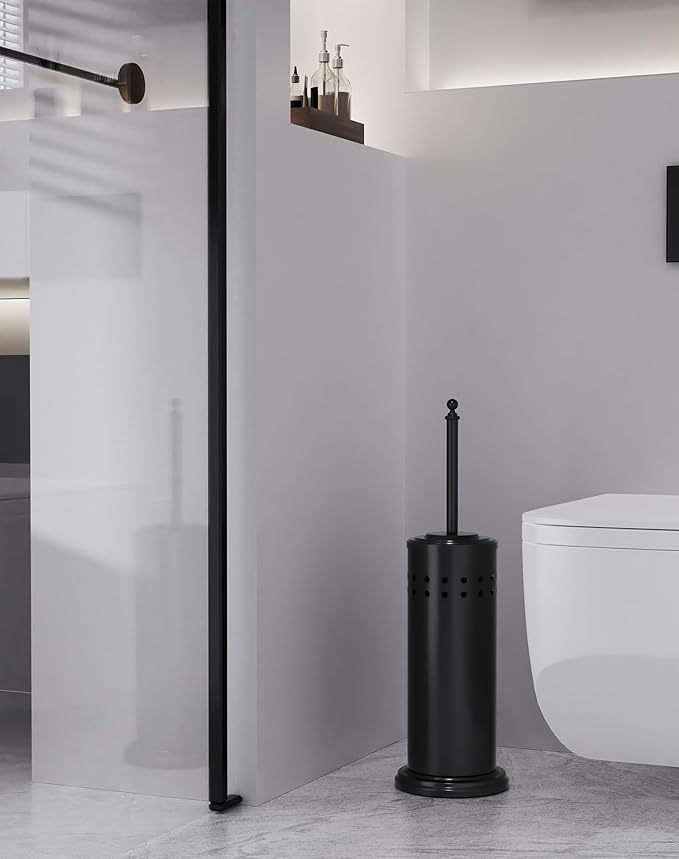 DOWRY Anti-Hand Off Toilet Plunger with Holder for BathroomPowerful Efficient Force Suction CupHeavy Duty Deep Cleaning Black