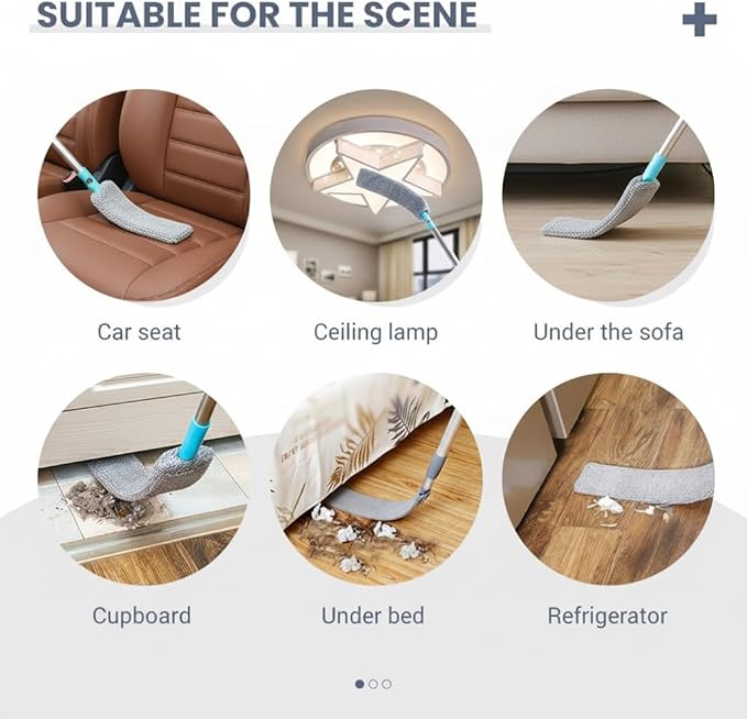 2026 Upgraded Retractable Gap Dust Cleaner Flat Duster with Extension Pole (60in) Gap Mop for Under Appliances Under Fridge Cleaning Tool with 4 Microfiber Duster Cloths