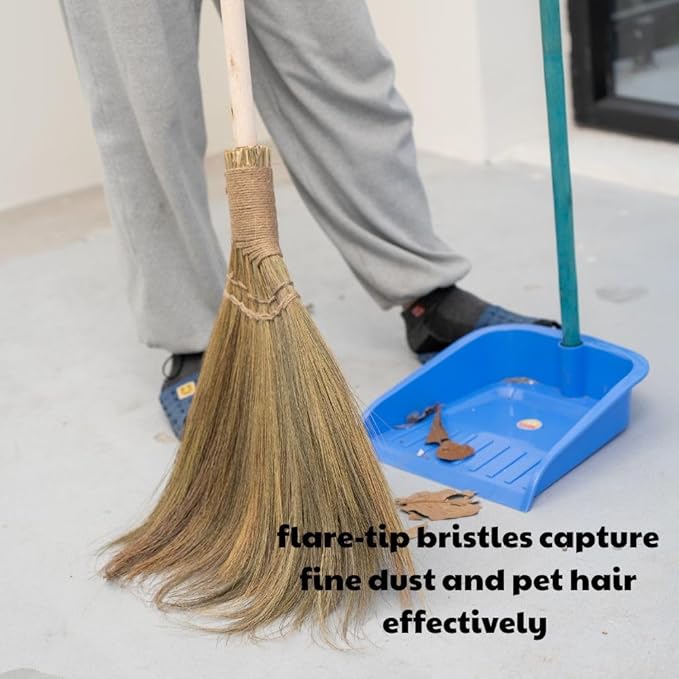 Vietnamese Straw Soft Broom with Long Handle - Sweeping Whisk Broom - with 51.18 inch Length