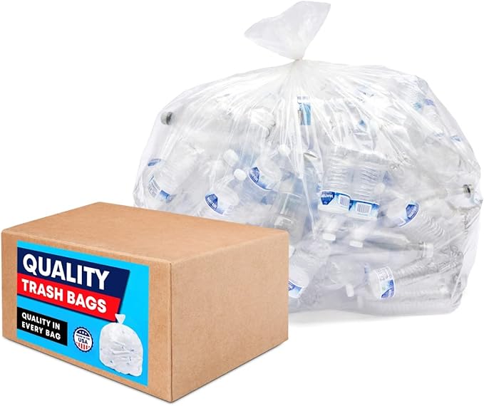 Tasker 30-33 Gallon Trash Bags Heavy Duty (Value 100/Bags w/Ties) Clear Large Plastic Recycling Garbage Bags. 30 Gal 32 Gallon Clear Large Trash Bags