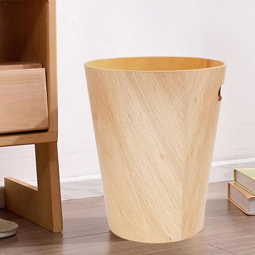 Garneck Wooden Trash Can Small Wastebasket Round 23X23X28Cm Desk Garbage Bin for Bedroom Office Table Use