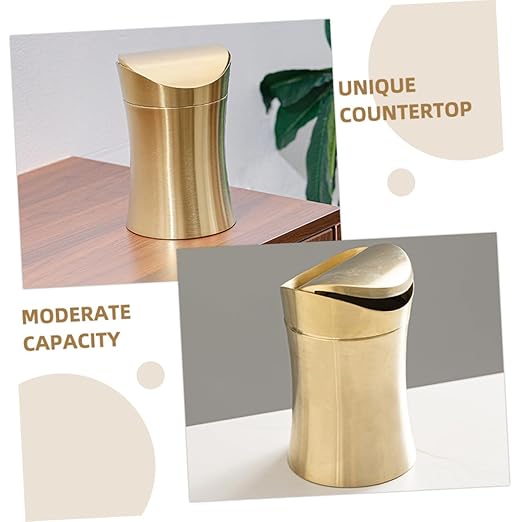 VILLCASE Mini Covered Trash Can with Lid for Bathroom and Desktop Stainless Steel Mini Garbage Bin for Home Office Space-Saving Small Countertop Wastebasket with Easy to Clean