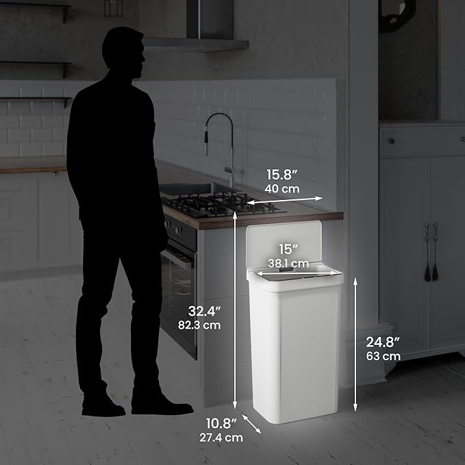 iTouchless Prime 13.2 Gallon Sensor Trash Can Slim and Space-Saving Durable Dent-Proof Construction Automatic Bin White Color Great for Kitchen Home Office Business Garage Plastic