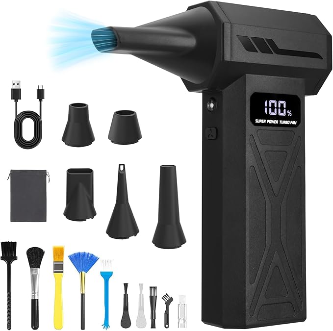 Compressed Air Duster 110000RPM Electric Air Blower with 4-Speed Adjustable &amp LED Light Rechargeable Fast-Charging for Computer Keyboard Electronics Car Home &amp Outdoor Cleaning