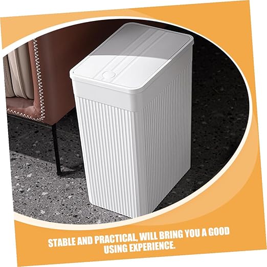 Press Lid Trash Can Large White Square Plastic Wastebasket with Covered Lid for Bathroom Kitchen Household Portable Small Trash Bin for Home Organization