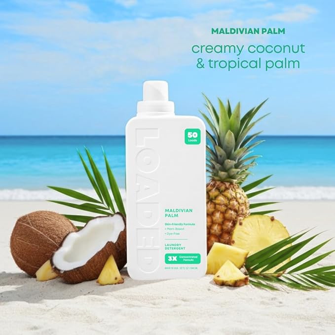 Loaded Laundry Detergent Luxury Cologne &amp Perfume Scented | 50 Loads | Coconut &amp Palm | Skin-Friendly &amp Plant-Based | Made in USA | 32 oz
