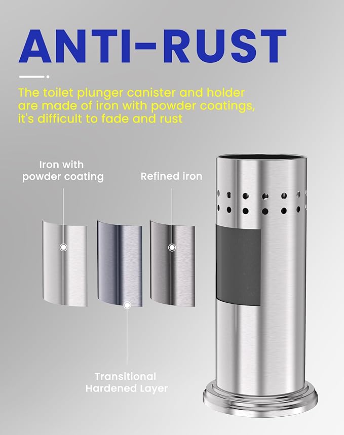 DOWRY Anti-Hand Off Toilet Plunger with Holder for BathroomPowerful Efficient Force Suction CupHeavy Duty Deep Cleaning Nickel