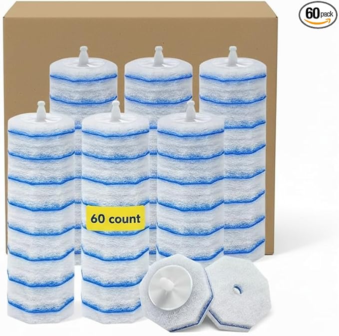 60 Count Toilet Wand Refills for Clorox4X Cleaning Power Toilet Bowl Cleaner Refill PadsDisposable Toilet Brush Scrubber Refills for Bathroom CleaningNo Falling Apart