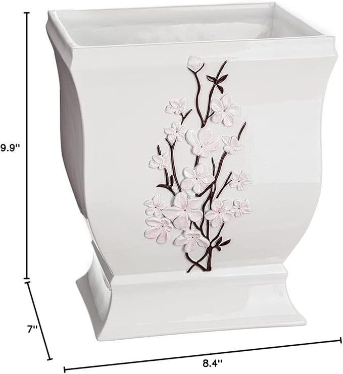 Creative Scents Vanda White Trash Can 1.48 Gal / 5.6L - Decorative Designed Wastebasket - Durable Small Bathroom Trash Can - Waste Basket for Bathroom Powder Room Bedroom Or Living Room Decor