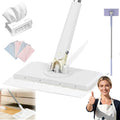 28/36in No Wash Lazy Mop Wet and Dry Snap Grip Mini Mop Zero Touch Mini Mops Convenient Automatic Cloths Changing Mops 360° Dust Mop with Reusable Cloths for Home (White*1+Cloth*5 28in)