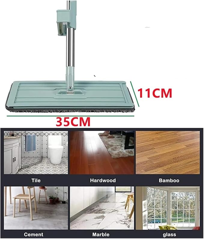 Flat Mop Hand Free Squeeze Cleaning Floor with Washable Pads Household Cleaner Tools(1 and 2 Pads)