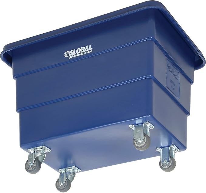 Global Industrial 6 Bushel Plastic Bulk Box Truck Direct Mount Base 500 lbs. Capacity 3 Non-Maring Rubber Casters Blue 33-2/5L x 23 W x 24-1/2H