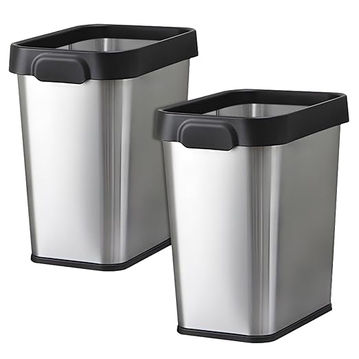 TooCust 2 Pack Stainless Steel Trash Can 3 Gallon Open Top Trash Can 8 x 11 x 13 Rectangle Rubbish Bin Slim and Narrow No Lid Small Wastebasketfor Kitchen Bathroom Living Room Office