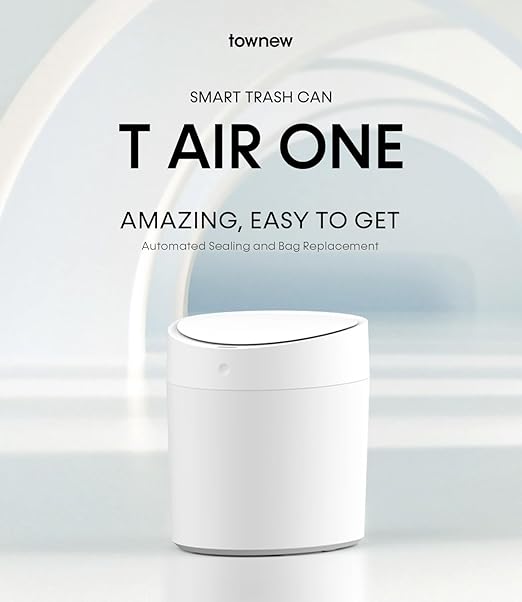 TOWNEW T AIR ONE Smart Trash Can 2.6 Gallon Automatic Garbage Can with Self-Sealing and Self-Changing Motion Sense Activated Rechargeable Trashcan for Living Room Bedroom Workshop Kitchen White