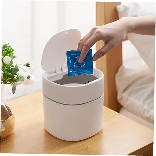 NUOBESTY 2pcs Mini Desk Trash Can with Lid Wear-Resistant Plastic Desktop Wastebasket for Kitchen Office Bedroom Compact Tabletop Garbage Bin for Home Organization