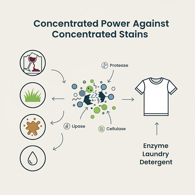 Ultra-Concentrated Enzyme Laundry Detergent - Fresh Linen | Plant &amp Mineral-Based Stain Remover Odor Eliminator | Safe for Sensitive Skin Biodegradable HE Compatible | 32 oz