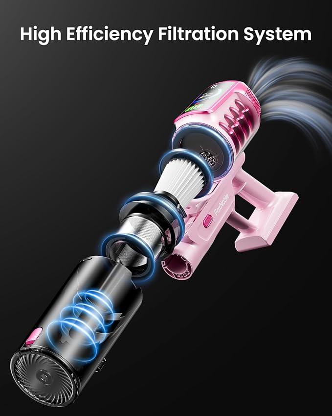 Cordless Vacuum Cleaner55KPa 650W 65Mins Vacuum Cleaners for HomeStick Vacuum with LED Display &ampAnti-tangle Brush and Self-Standing DesignVacuum Cleaner for Hardwood FloorsCarpetPet Hair(Pink