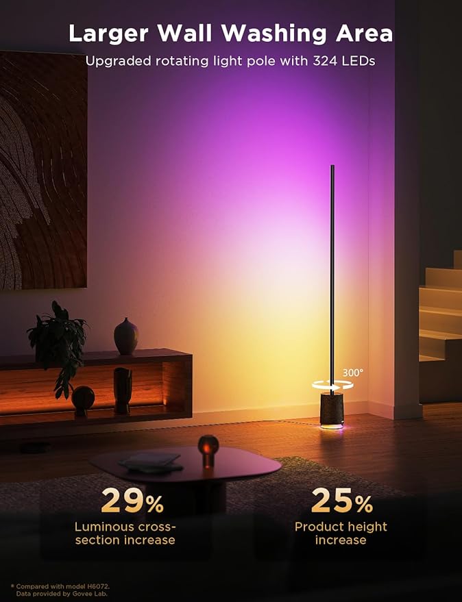Govee Floor Lamp Pro RGBICWW LED Lamp with Bluetooth Speaker and White Noise 2100 Lumens Standing Lamp Works with Matter 16 Million Colors Music Sync Floor Lamp for Bedroom Living Room