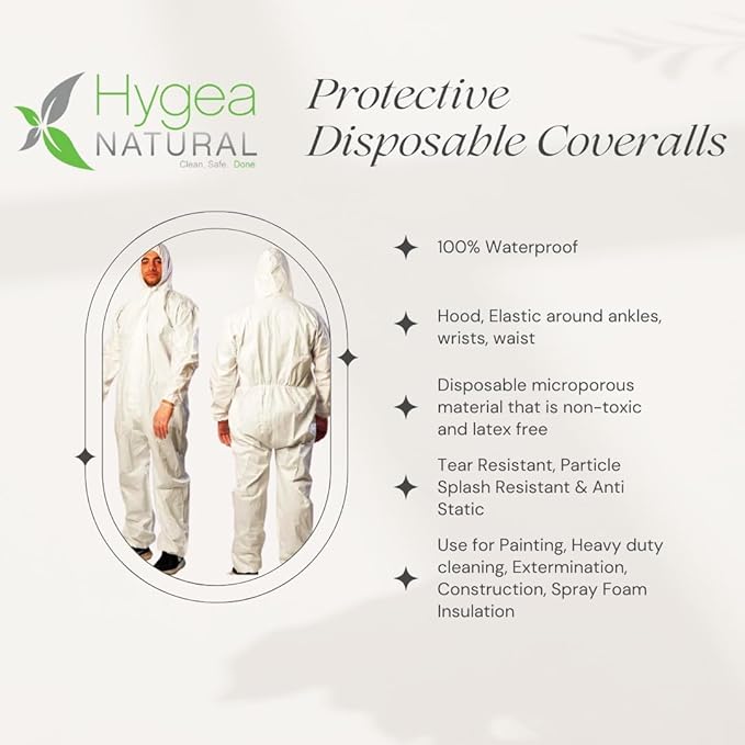 Hygea Natural Spotless Essentials 2-in-1 all purpose cleaner and Mite Spray (Lavender Breeze scent) 24oz + Disposable Coveralls to protect clothing (2X-Large) Bundle