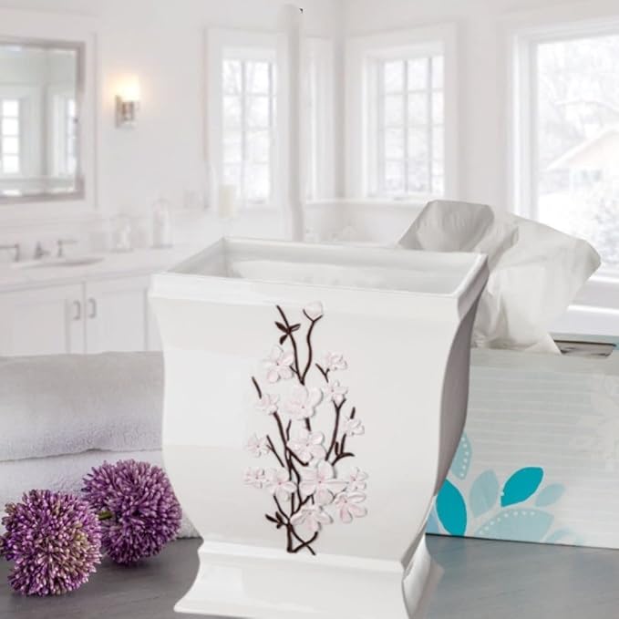 Creative Scents Vanda White Trash Can 1.48 Gal / 5.6L - Decorative Designed Wastebasket - Durable Small Bathroom Trash Can - Waste Basket for Bathroom Powder Room Bedroom Or Living Room Decor