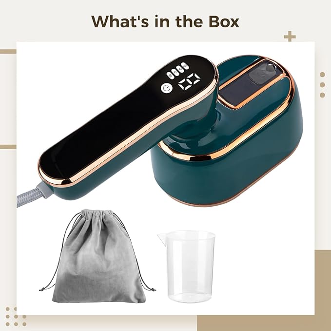 Led Digital Handheld Steamer Portable Travel Iron Includes Water Cup Storage Bag Dark Green 110V
