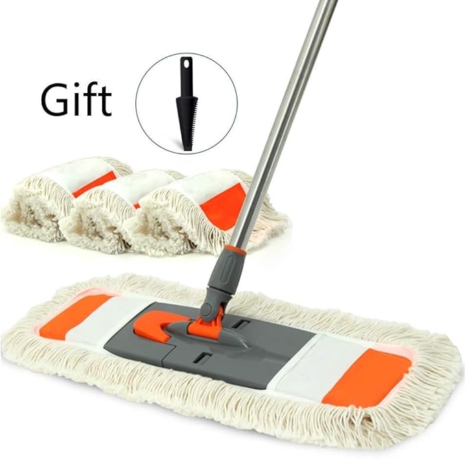 Mop - Washable Pads Rotation Dust Flat Mop with Long Stainless Steel Handle